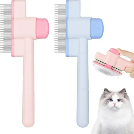 OFFCUP peigne chat autonettoyant, bouton libération, bleu + rose | Plus que quelques jours