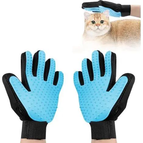 1 Paire Gant Brosse, Gants Chat en Silicone pour Chien, Chat, Lapin, Gant Toilettage Ajustable Animaux de Compagnie Brosse 4 en 1 pour Brossage, Massage, Bain et Récupération des Poils - Livraison express