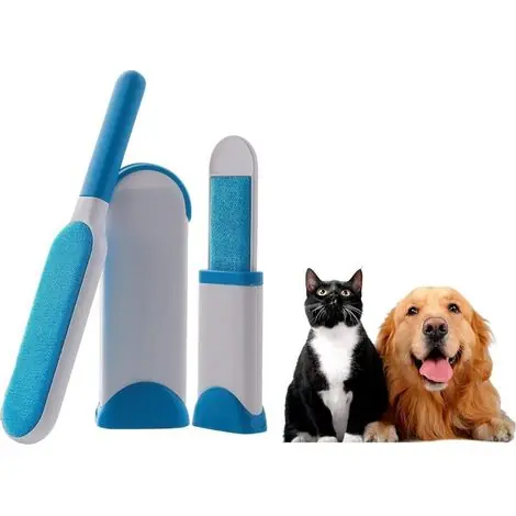 Excellente qualité - Brosse anti poils animaux - Brosse avec base autonettoyante - Bleu et Blanc - Adulte Peigne pour enlever les poils de chat et de chien