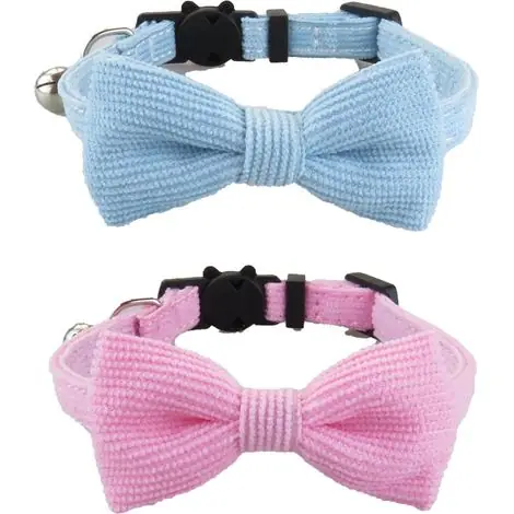 Promotion - 2Pcs Collier pour Chat Ultra-Doux en Velours Côtelé Naturel avec Cloche, Boucle de Sécurité Rapide pour Chaton