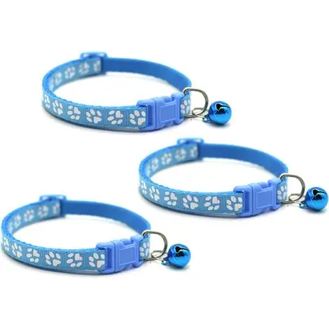 Prix choc - Lot de 3 colliers réglables pour chats et chiens avec clochette - Bleu
