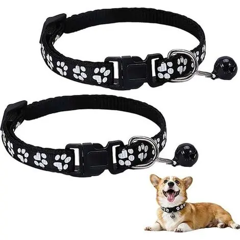 2 Pièces Taille S 19 32Cm Collier Chat Anti Étranglement Sécurité,Noir Réglable Réfléchissant Avec Clochette Pour Chaton Chien | Dernier arrivage