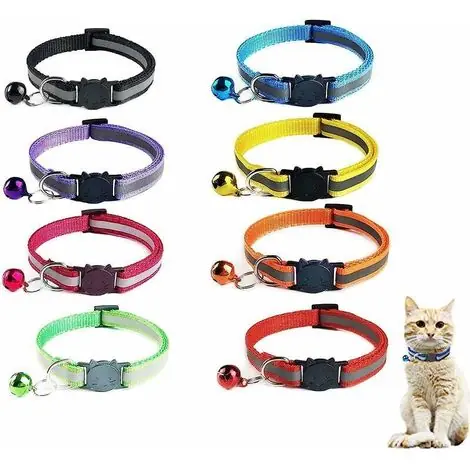 8 pièces Breakaway Collier pour Chat,Collier Chat avec Cloche,Réglable Réfléchissant Collier Chat,Boucle de Sécurité Chats Collier,Collier pour Chaton,Collier pour Chat - Prix en baisse