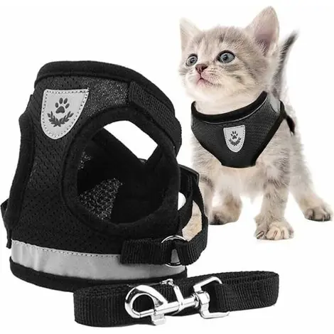 Produit phare - Katzengeschirr, Katzengeschirr mit reflektierender Weste, Leine, für kleine Katzen, Welpen, Katzenlaufen (S)