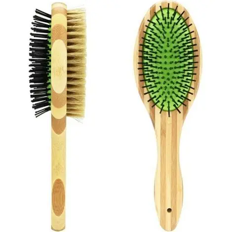 Brosse double face pour chien en bambou, peigne de massage anti-perte avec pointes arrondies pour animaux | Stock limité