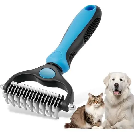 Brosse de toilettage pour animaux, peigne à double face, convient aux chiens et aux chats, toilette le pelage de manière professionnelle, en éliminant les nœuds, les bourres et les poils morts. | Déstockage