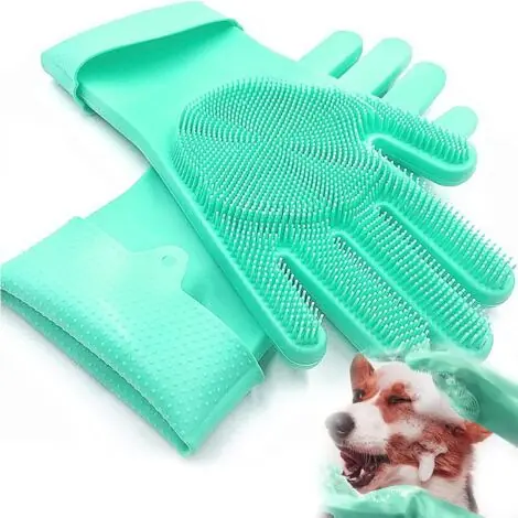 LAN Gant de Toilettage pour Chien Chat, Gants de Massage en Silicone Souple, Brosse Douce pour Chats, Chiens Et Chevaux, Le Silicone Souple N‘abîme Pas la Peau (Vert) - Promotion