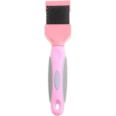 Brosse double face pour animaux de compagnie avec poils en acier inoxydable, idéale pour le toilettage des chats et des chiens. Rose, taille S. | Direct fabricant