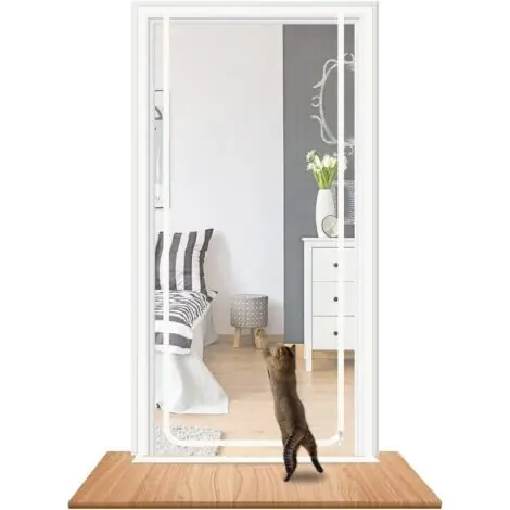 1 Grille de porte, maille acier vinyle, 90x210cm, ventilation anti-insectes, pour chat chien maison - Prix bas