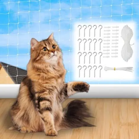 Derniers jours | Filet Chat Balcon, 10 x 3 m, sans perçage, avec Corde d‘installation et Accessoires, adapté aux balcons, terrasses, fenêtres et clôtures